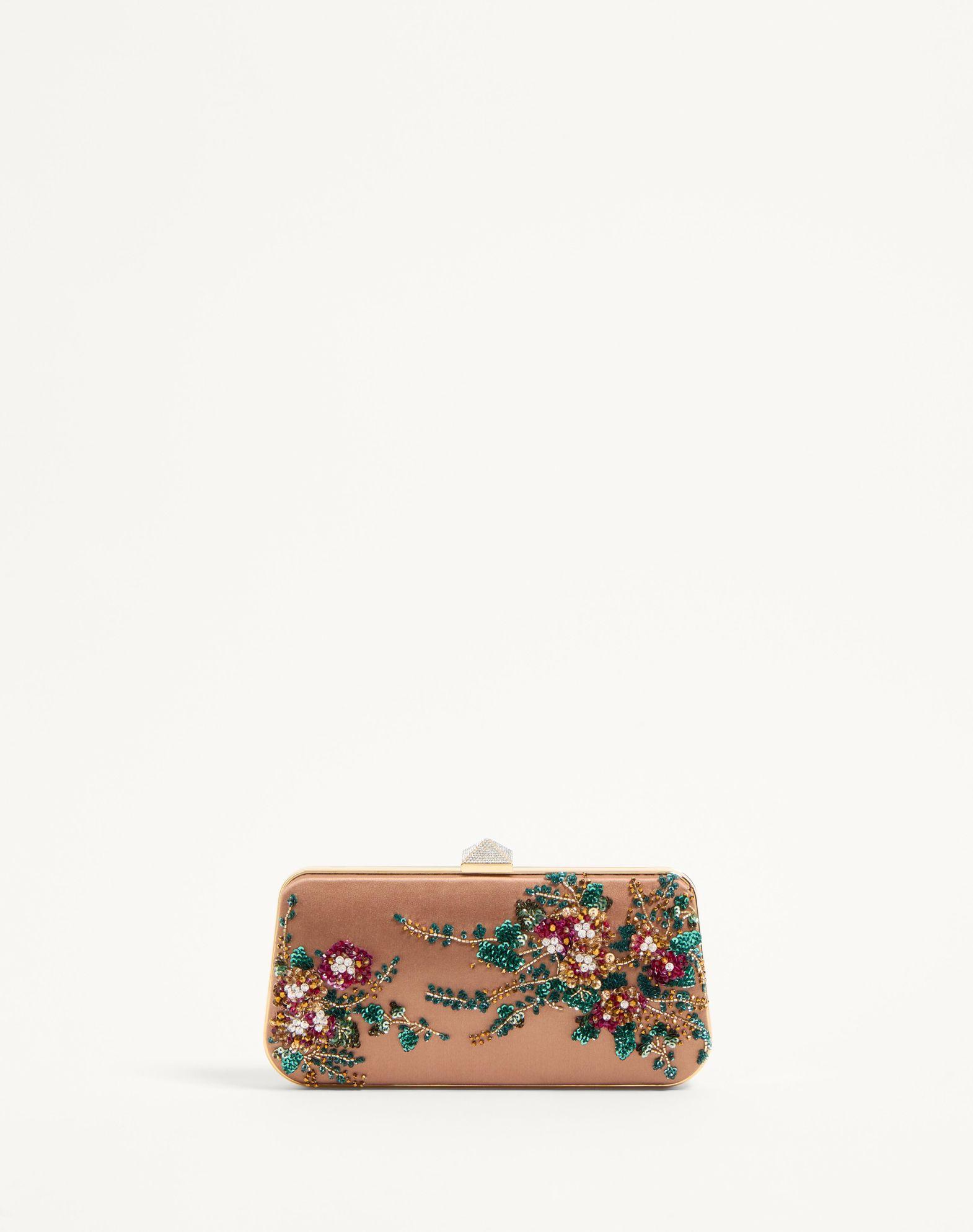 Carry Secrets Satin Minaudiere With Floral Embroidery Product Image