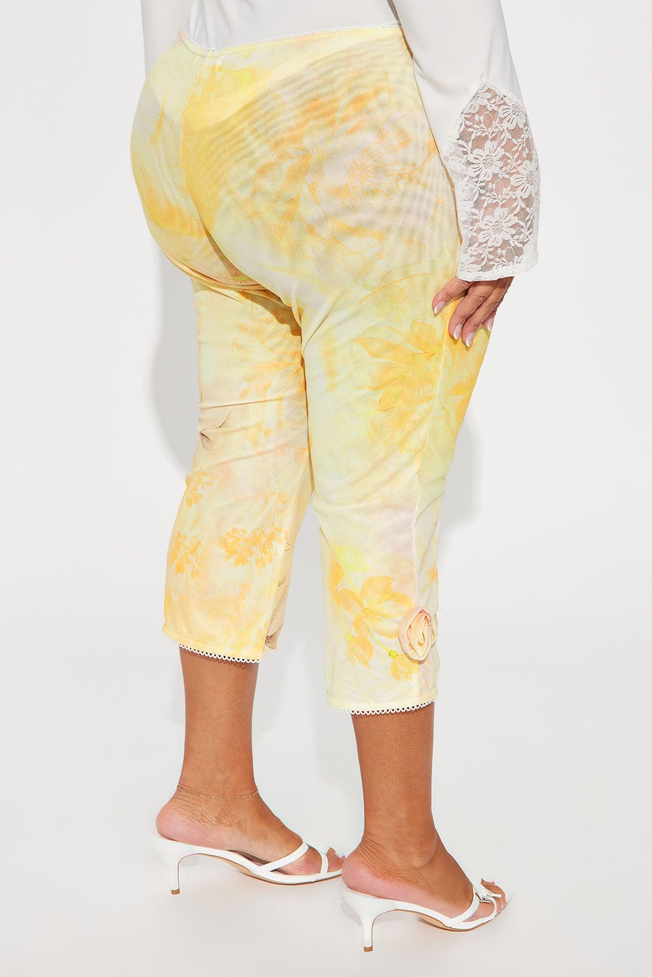 Floria Mesh Capri Legging - Yellow Product Image