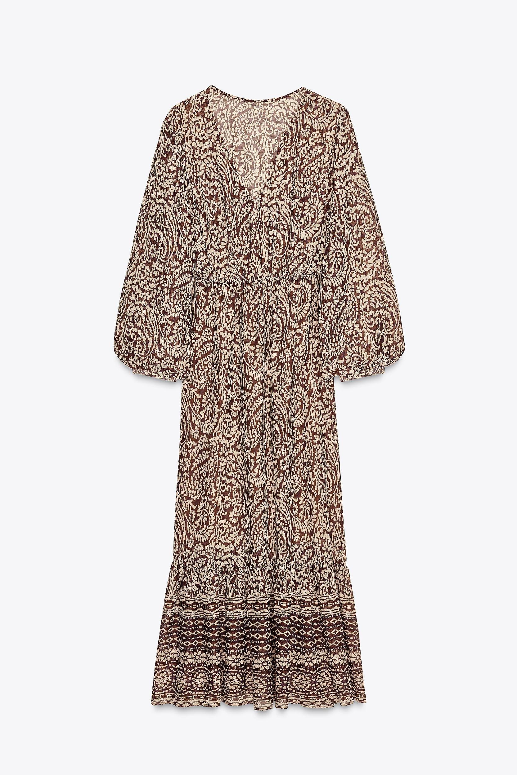 RUFFLED PRINT MIDI DRESS Product Image