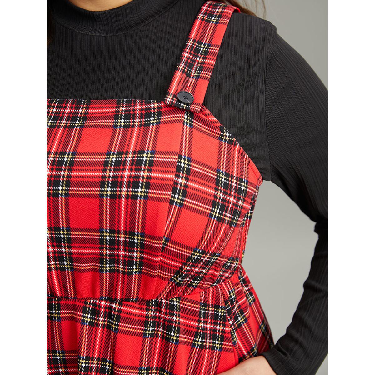 Plus Size Plaid Button Up Adjustable Straps Dress Red Women Casual Adjustable Straps Spaghetti Strap Sleeveless Curvy Midi Dress BloomChic 22-24/3X Product Image