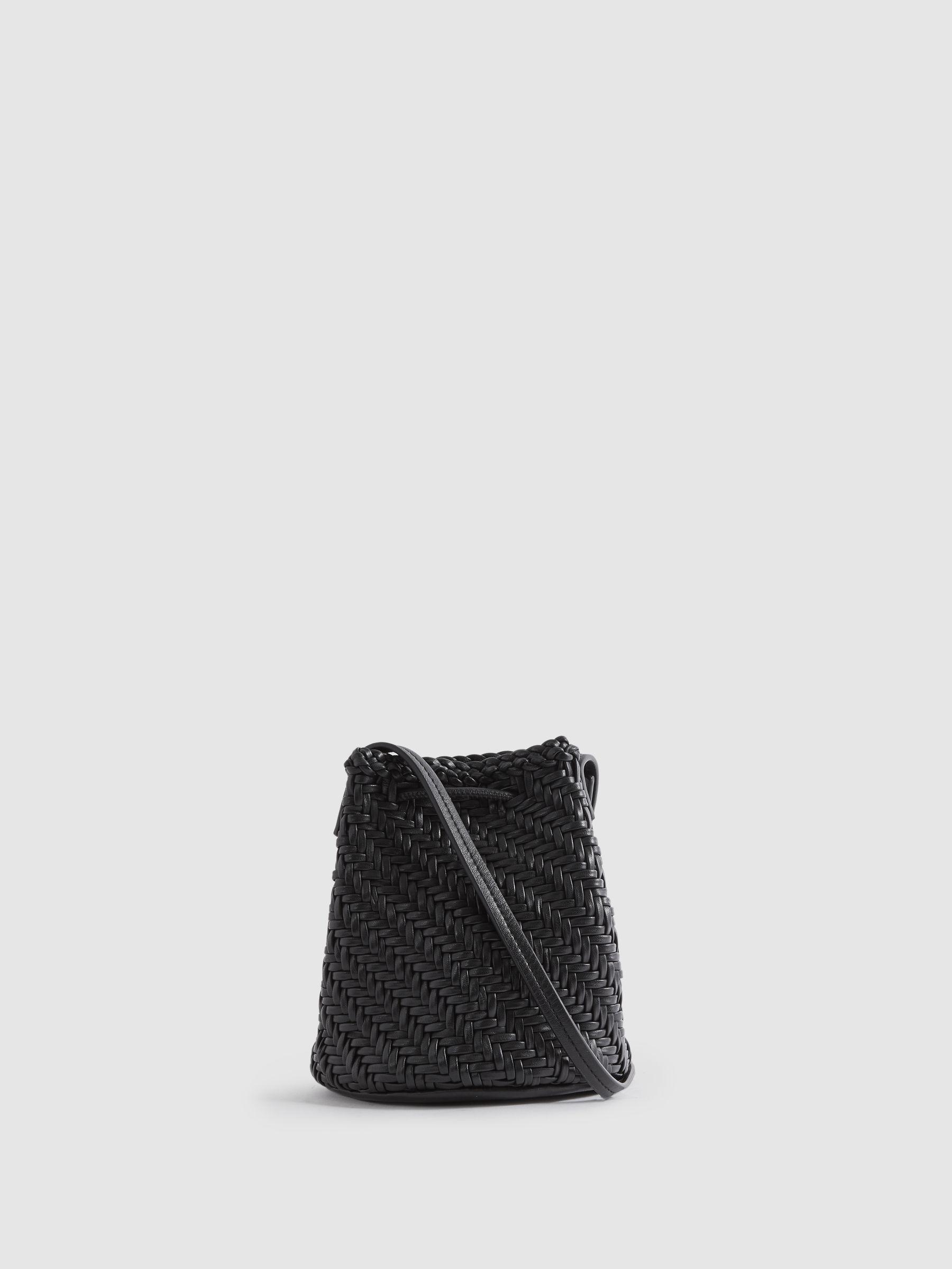 Woven Leather Bucket Bag in Black Product Image