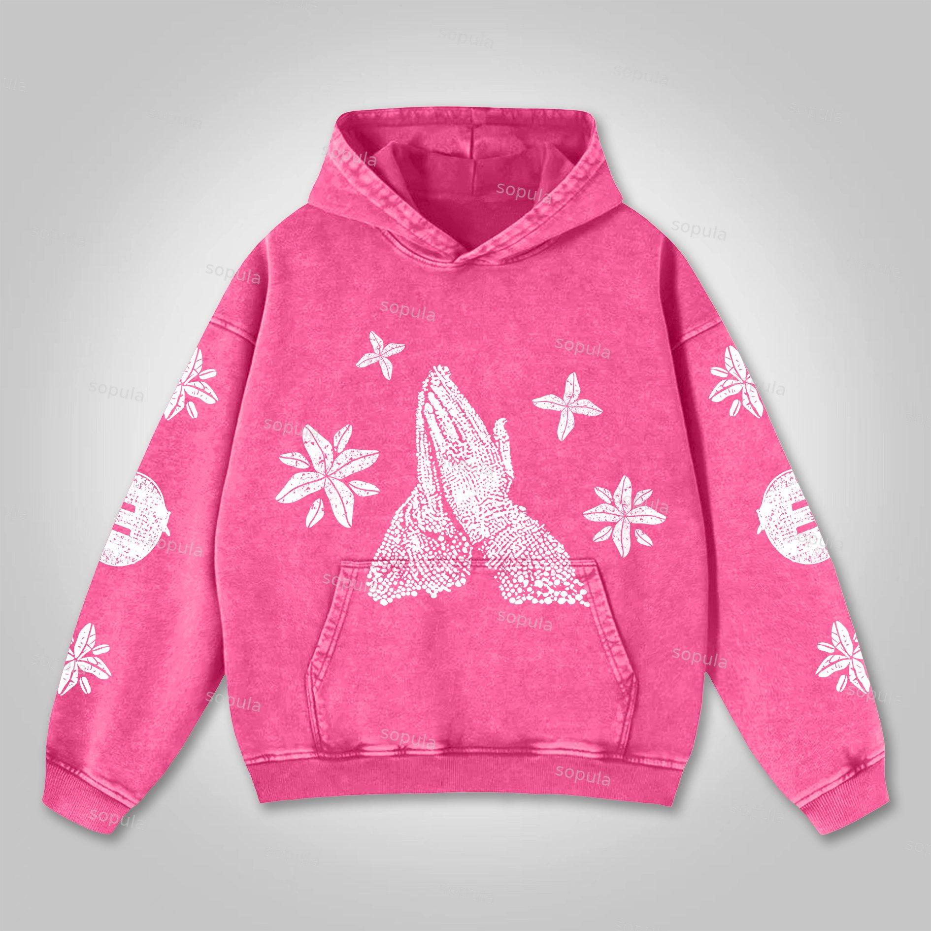 Vintage Prayer Madonna Graphic Acid Washed Oversized Hoodie Product Image