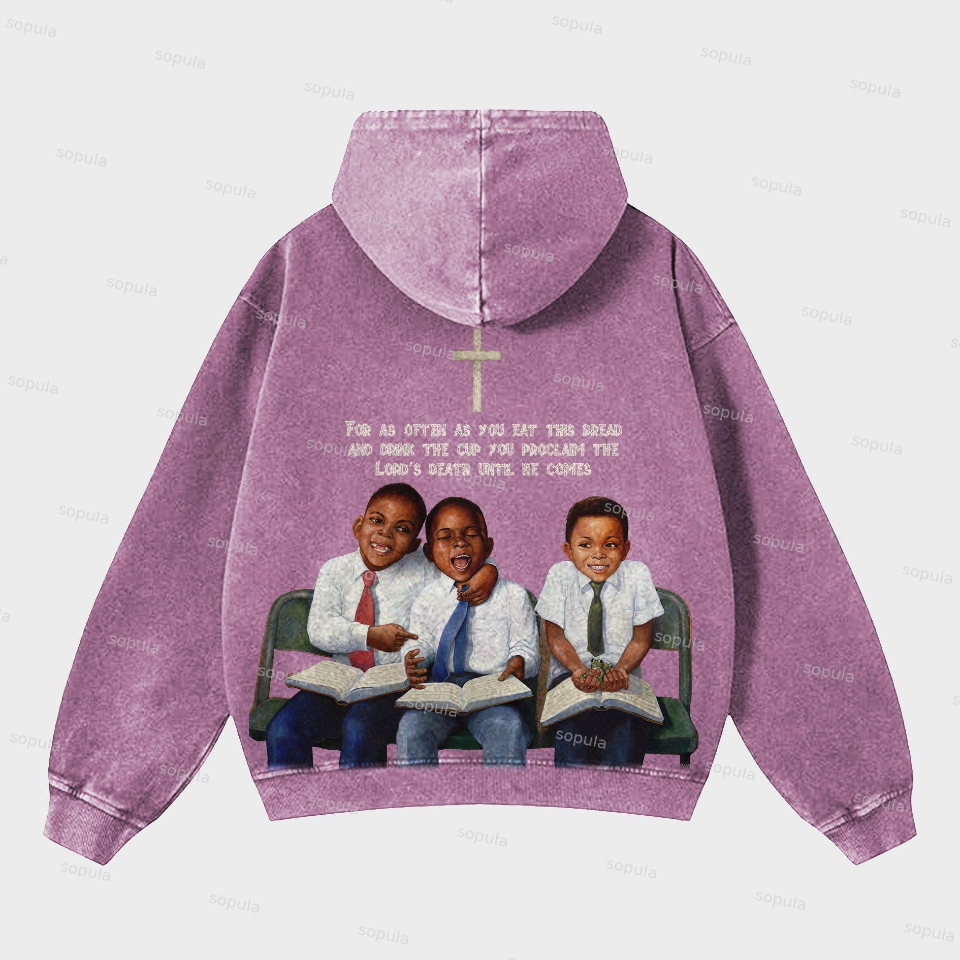 Vintage Angels Descend Graphic Acid Washed Oversized Hoodie Product Image