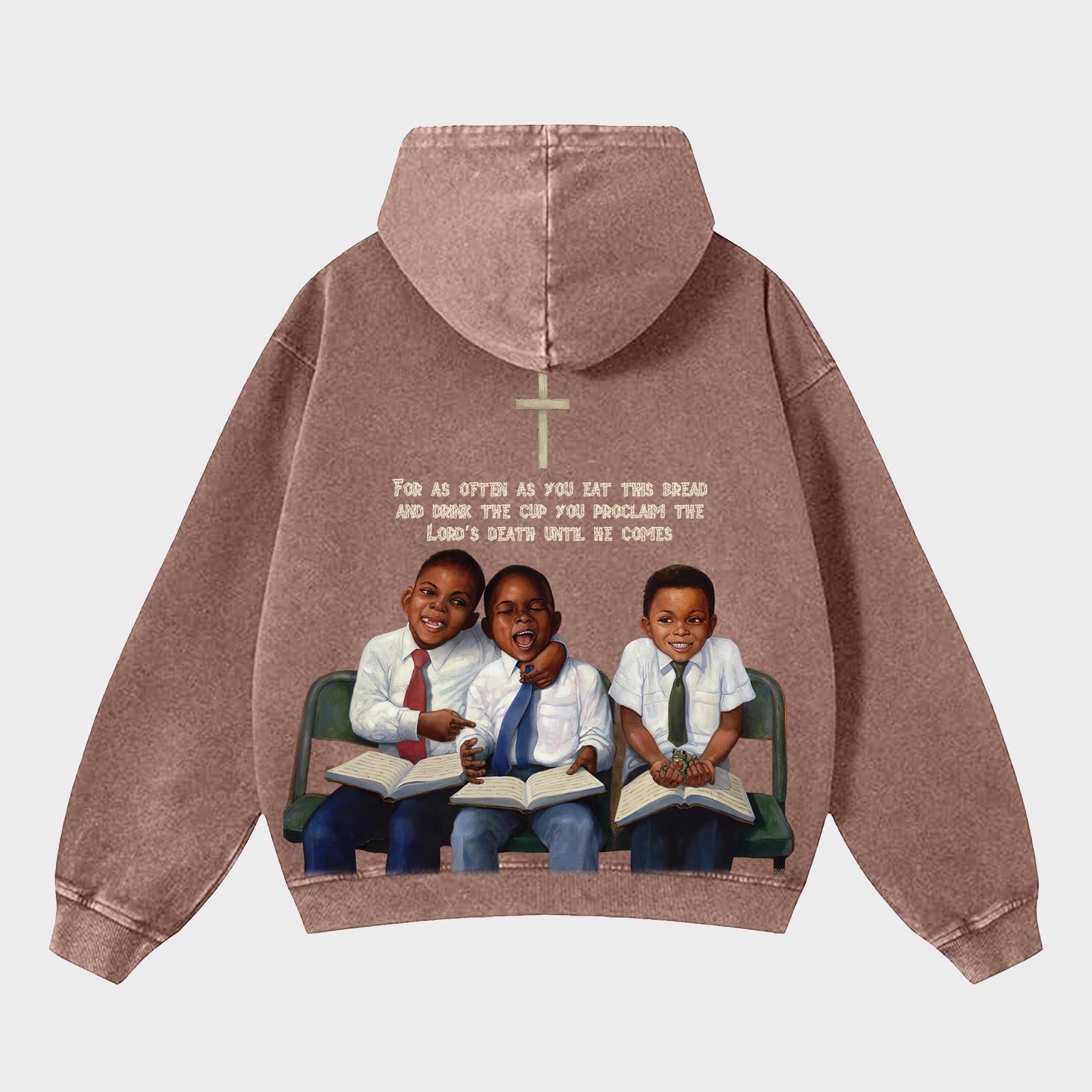 Vintage Angels Descend Graphic Acid Washed Oversized Hoodie Product Image