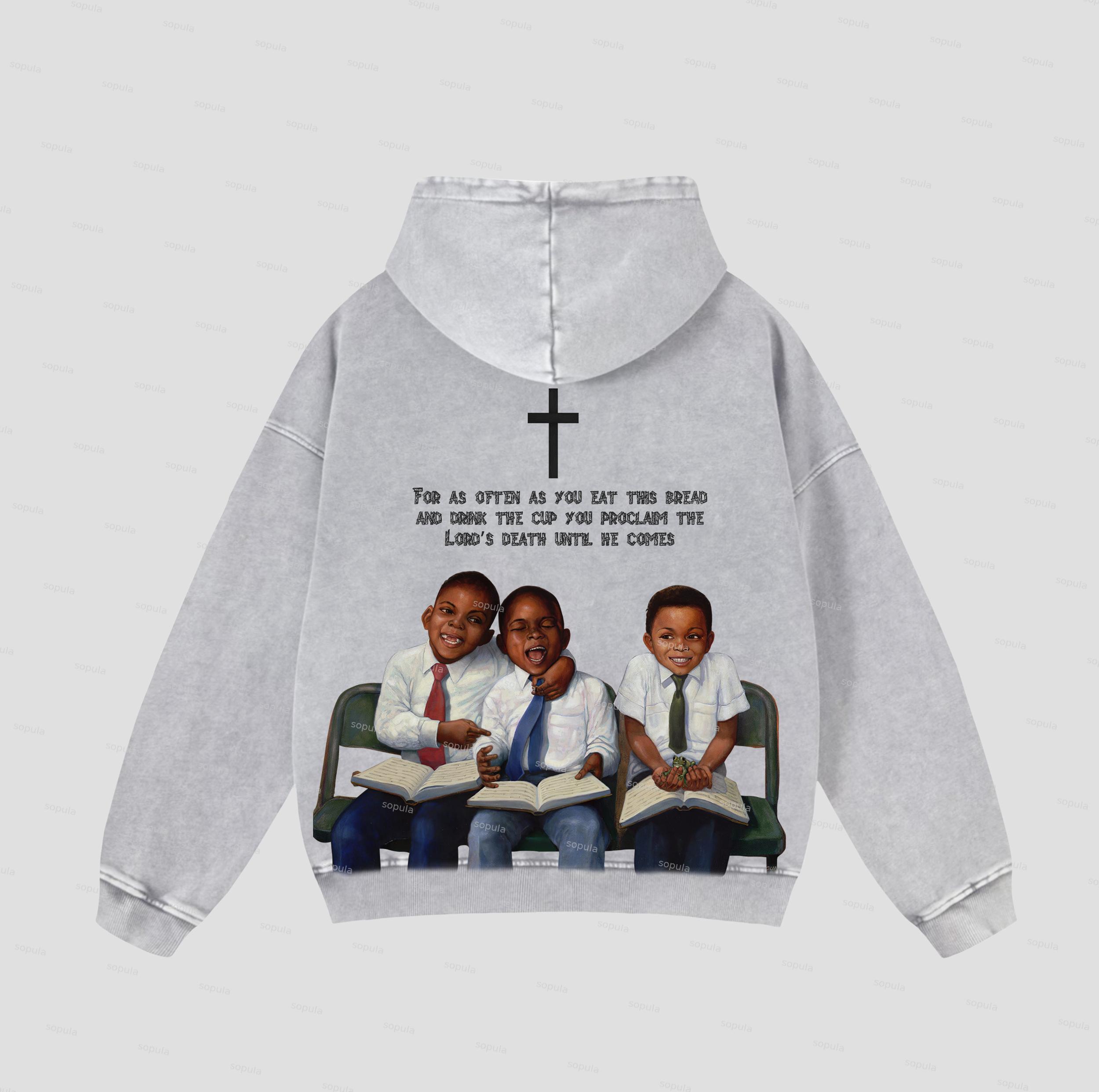 Vintage Angels Descend Graphic Acid Washed Oversized Hoodie Product Image