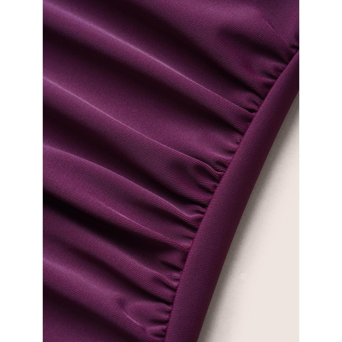 Plus Size Solid Half Zip Ruffle Cap Sleeve One Piece Swimsuit Women's Swimwear Deeppurplered Beach Ruffles Curve Bathing Suits High stretch One Pieces BloomChic 26/4X Product Image