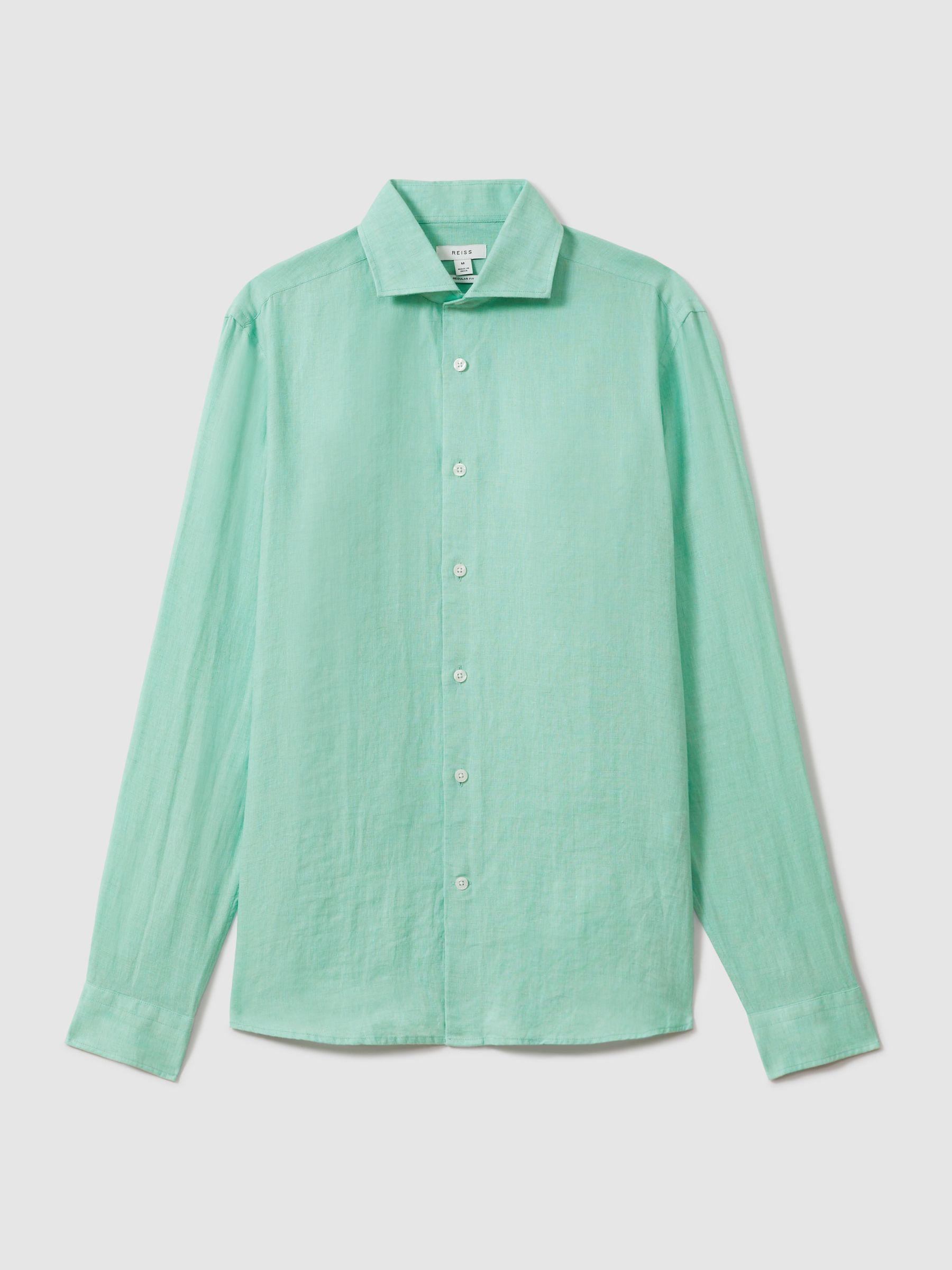 Linen Button-Through Shirt in Bermuda Green Product Image