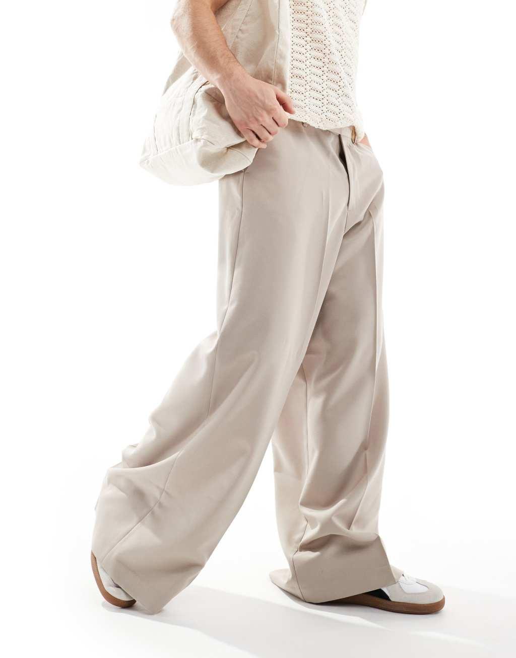 ASOS DESIGN smart extreme wide leg pants in stone Product Image