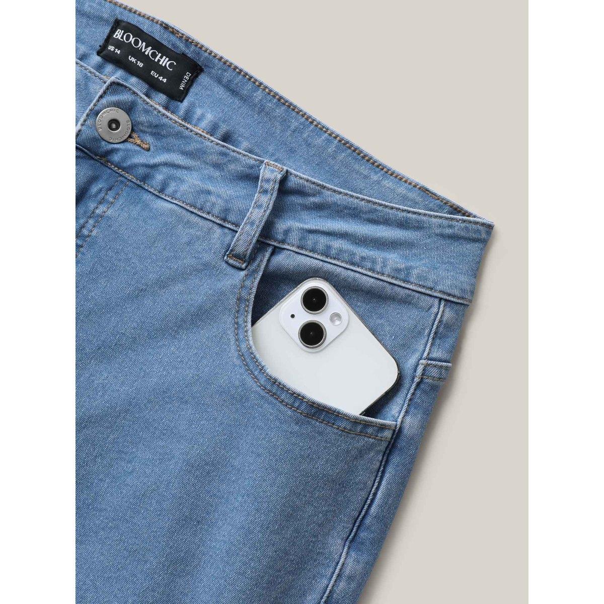 Plus Size Classic Skinny-Fit Mid Rise Jeans Women Denimblue Leisure Medium stretch Slanted pocket Jeans BloomChic 30/6X Product Image