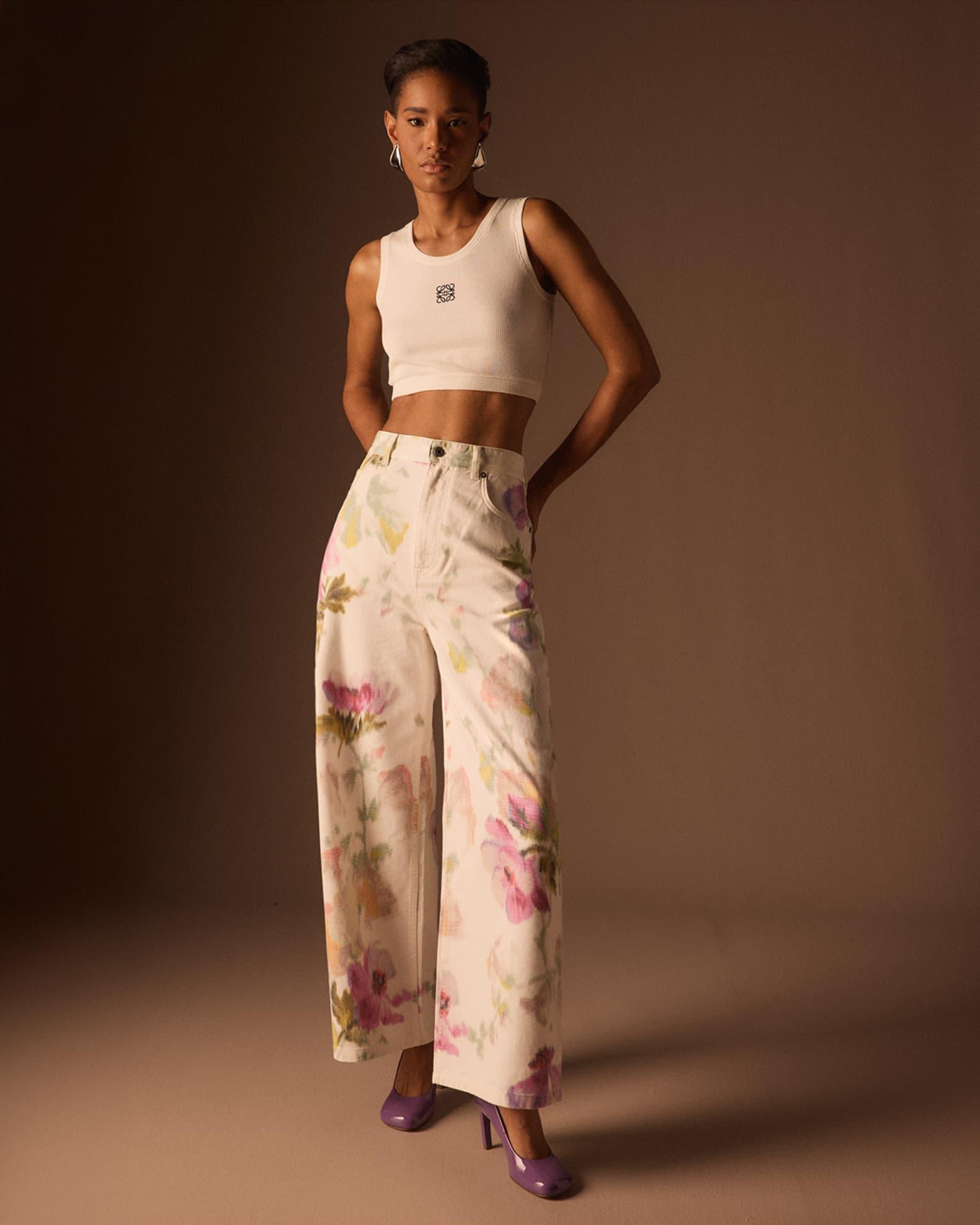Floral-Print Wide-Leg Jeans Product Image