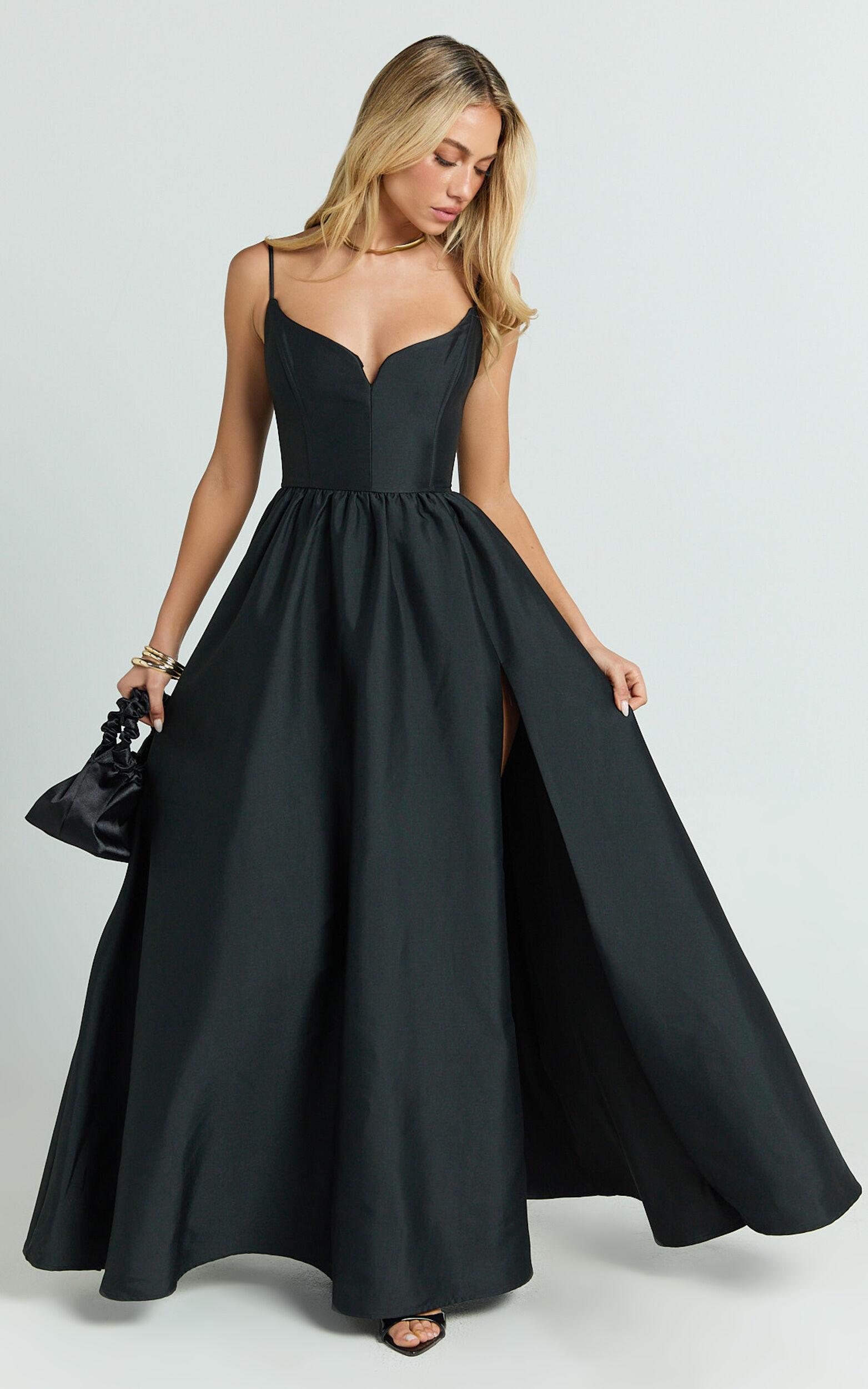 Kali Maxi Dress - Sweetheart Fit And Flare High Split Dress in Black Product Image