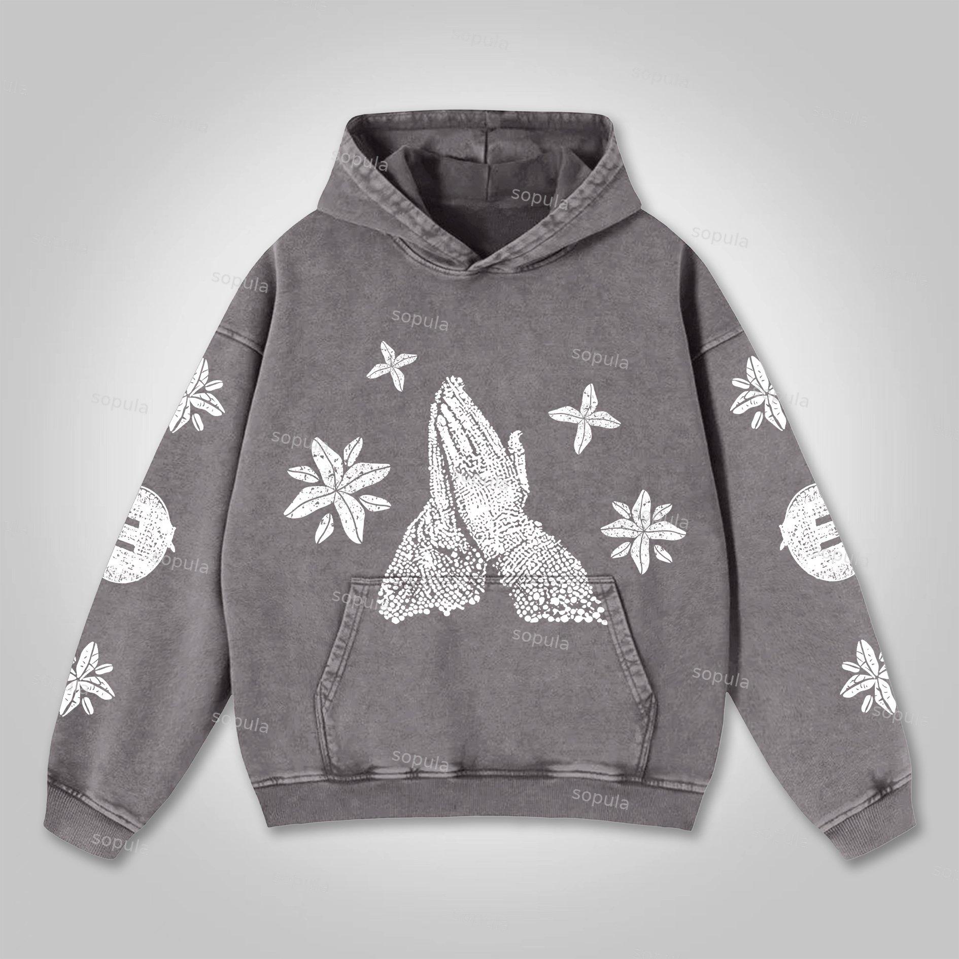 Vintage Prayer Madonna Graphic Acid Washed Oversized Hoodie Product Image