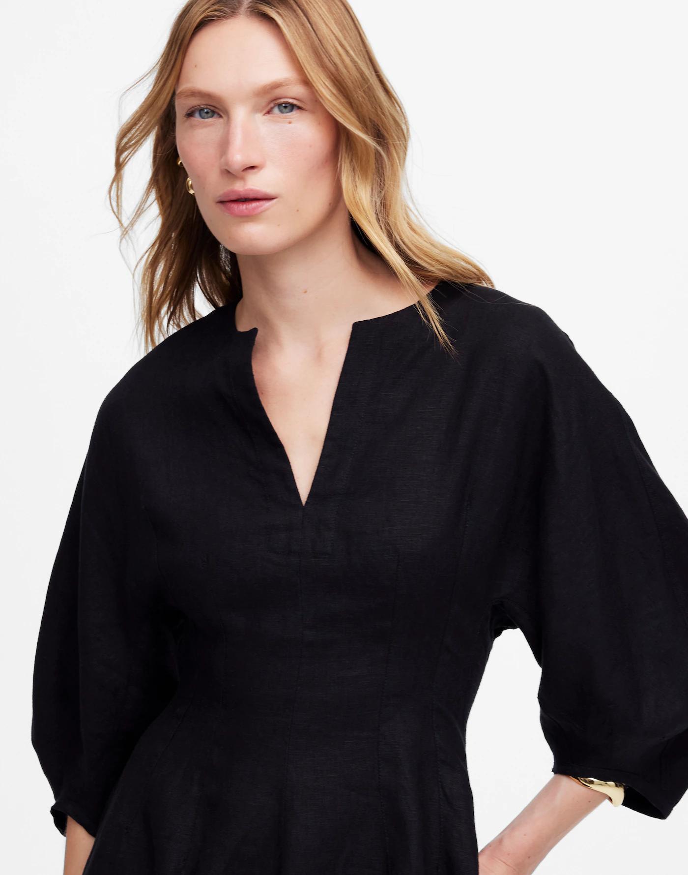 Splitneck Mini Dress in 100% Linen Product Image