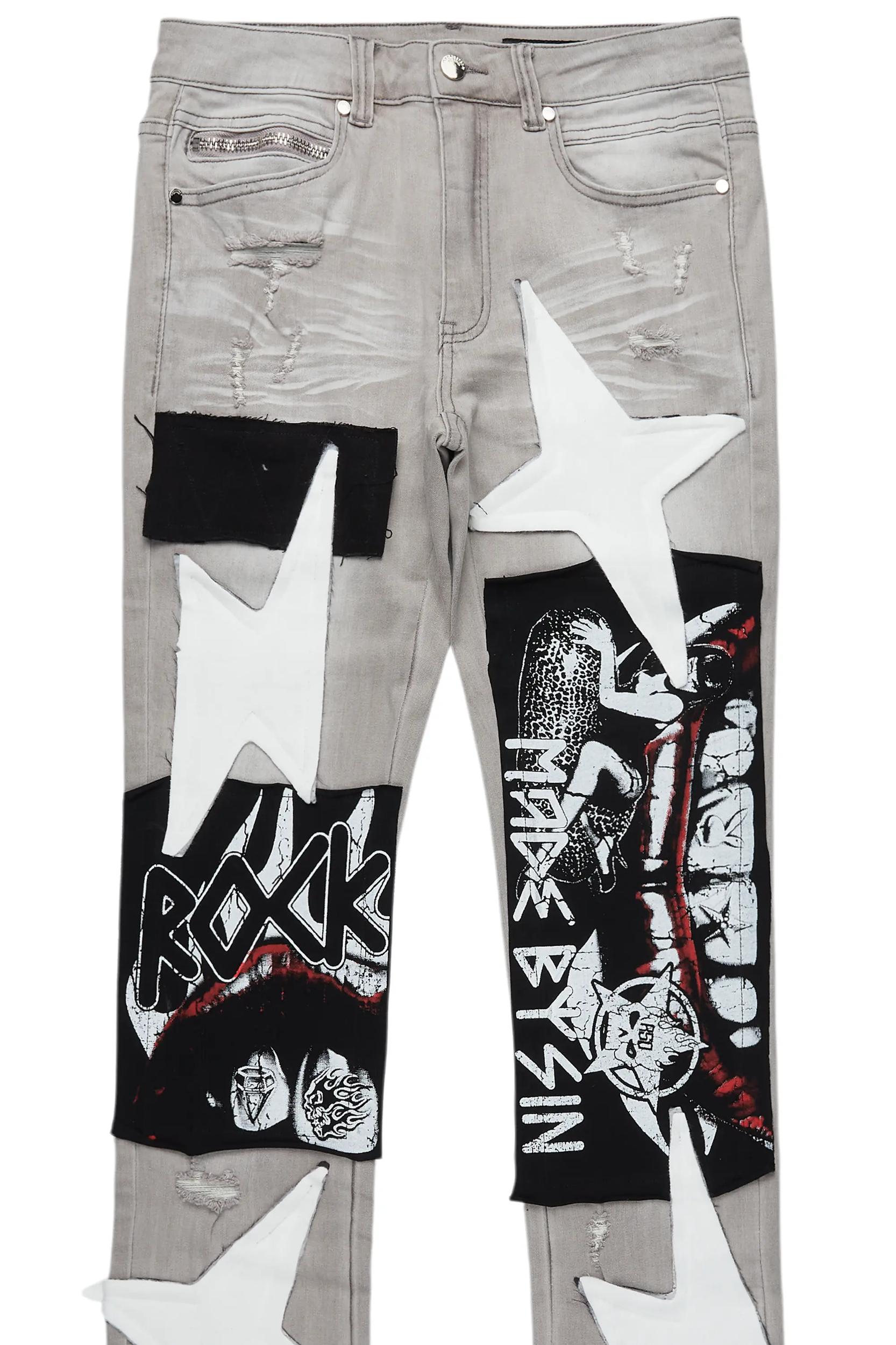 Vadim Grey Patchwork Stacked Flare Jean Male Product Image