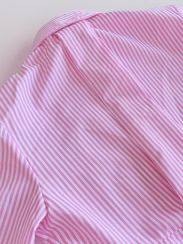 Long Sleeves Loose Asymmetric Split-Joint Striped Lapel Blouses Product Image