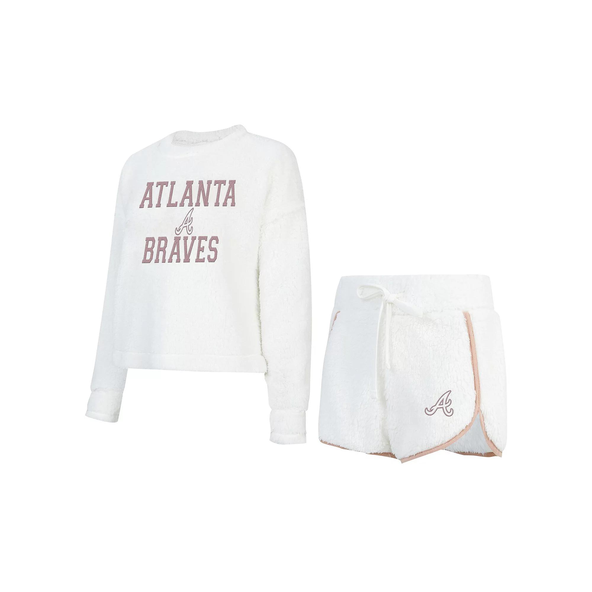 Women's Concepts Sport White Atlanta Braves Painter Sherpa Long Sleeve T-Shirt & Short Set,  Product Image