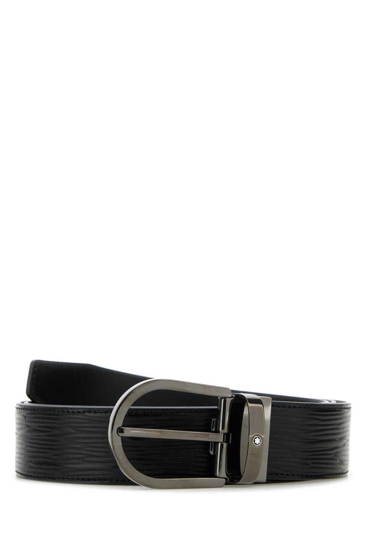 MONTBLANC Leather Belt With Adjustable Length And Textured Design In Black Product Image