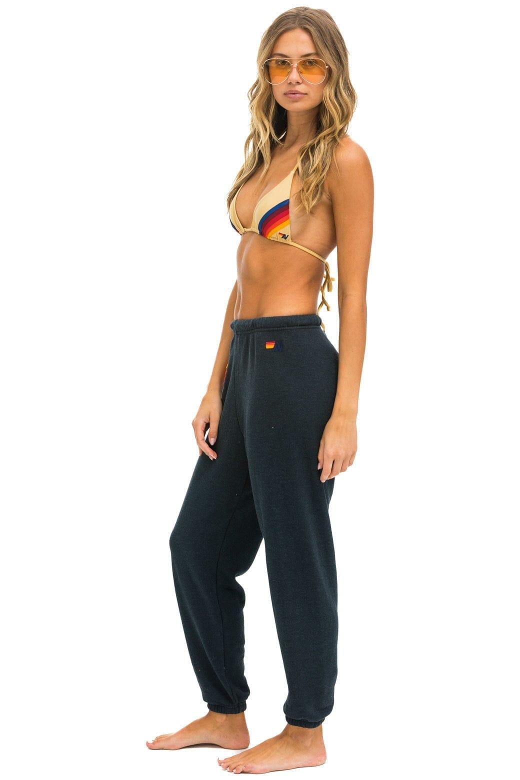 RAINBOW HEART STITCH SWEATPANTS - CHARCOAL Female Product Image