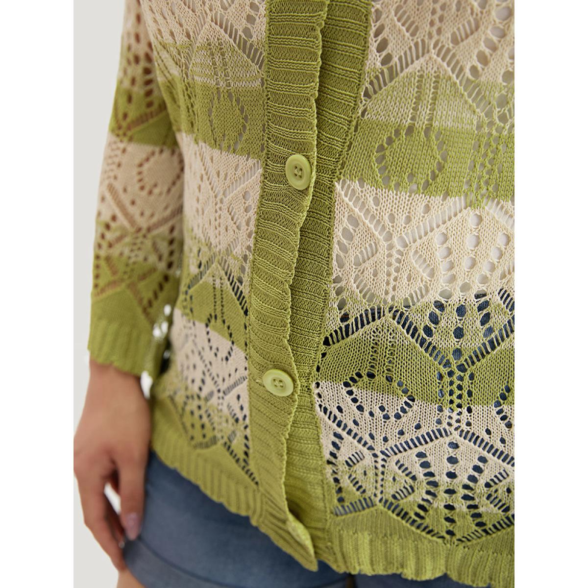 Plus Size Striped Contrast Button Front Cardigan LightGreen Women Casual Loose Long Sleeve Everyday Cardigans BloomChic 22-24/3X Product Image