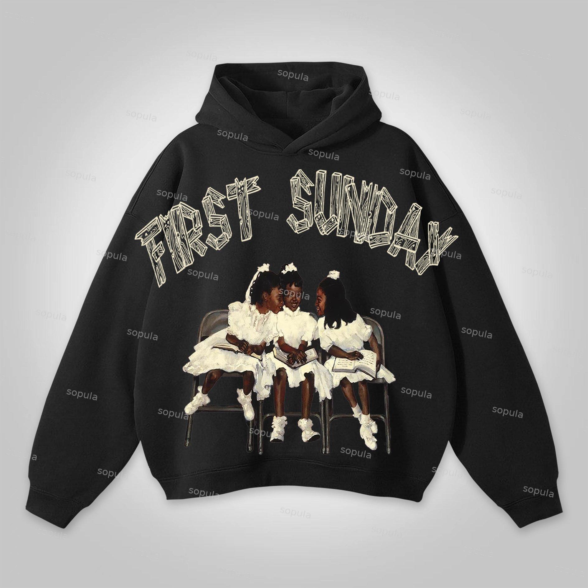 Vintage First Sunday Faith Graphic Simple Pocketless Hoodie Product Image