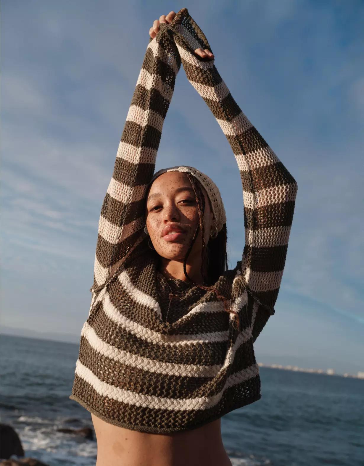 AE Off The Shoulder Crochet Sweater Product Image