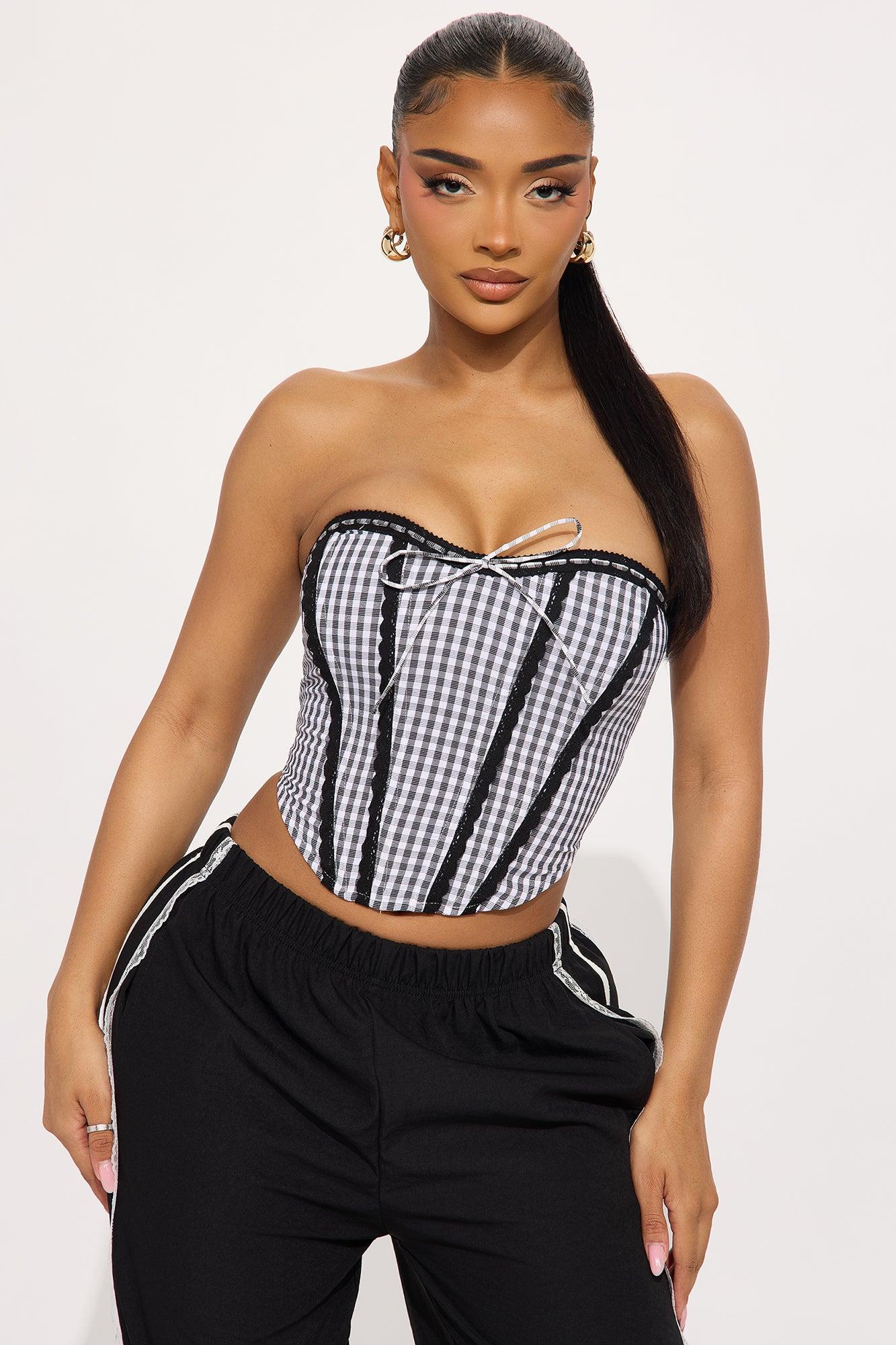 Life's A Picnic Gingham Corset Top - Black/White Product Image
