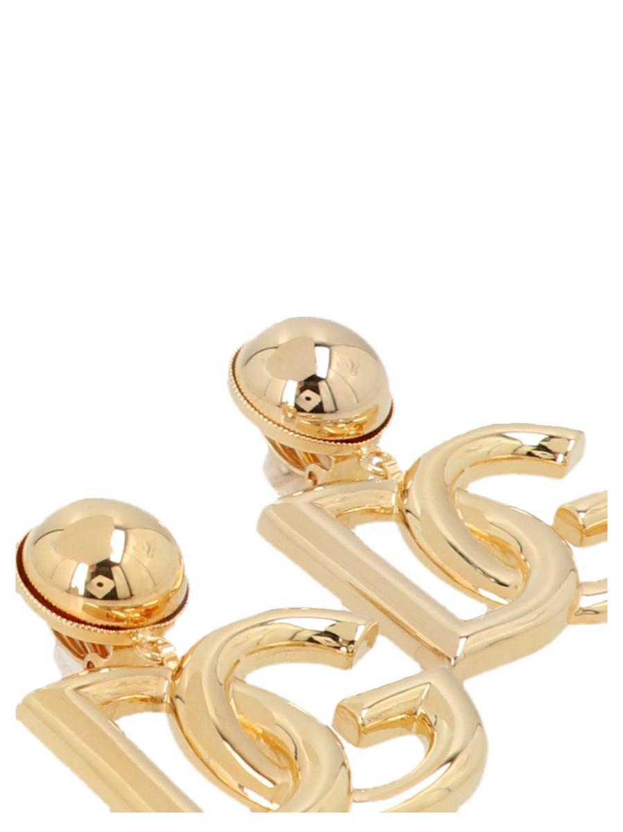 DOLCE & GABBANA Gold-tone Clip-on Earrings With Dg Interlocking Logo In Brass Woman In Grey Product Image