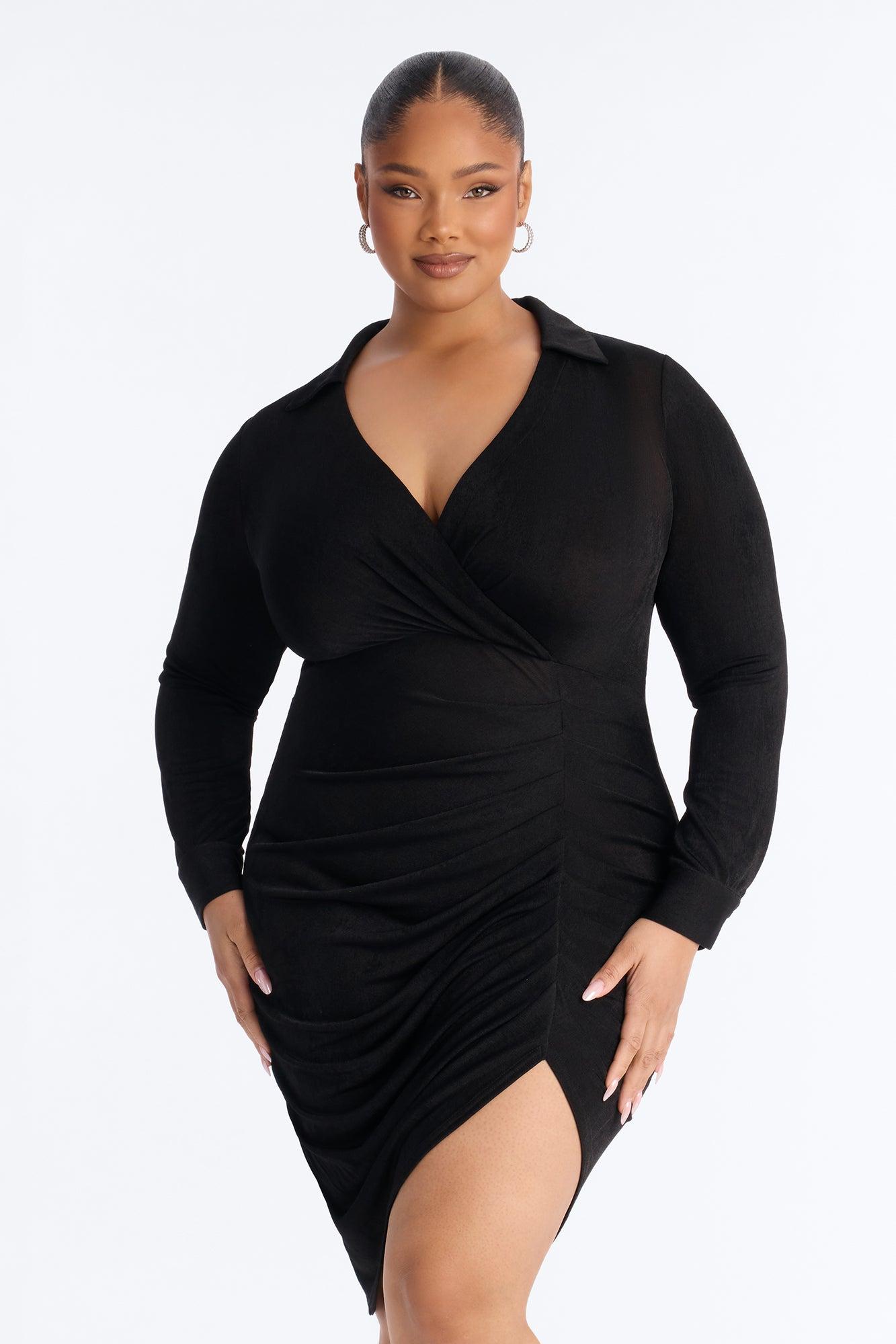 Isa Ruched Slinky Midi Dress - Black Female Product Image