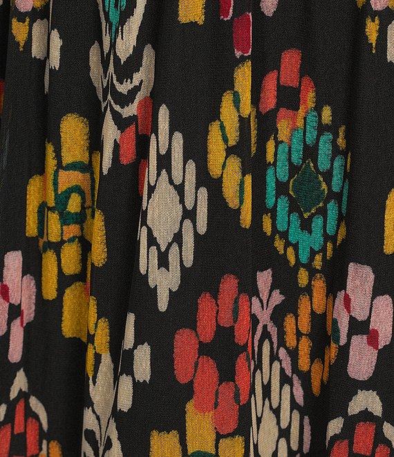 Calessa Abstract Ikat Print Plunge V-Neck Cap Flutter Sleeve Smocked Tiered Midi Dress Product Image