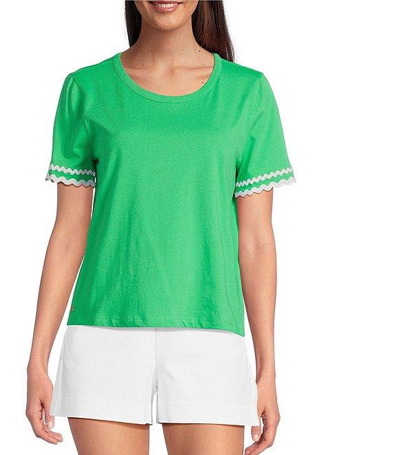 Lilly Pulitzer Clairmont Cotton Jersey Round Neck Short Sleeve Ric Rac Trim Top Product Image