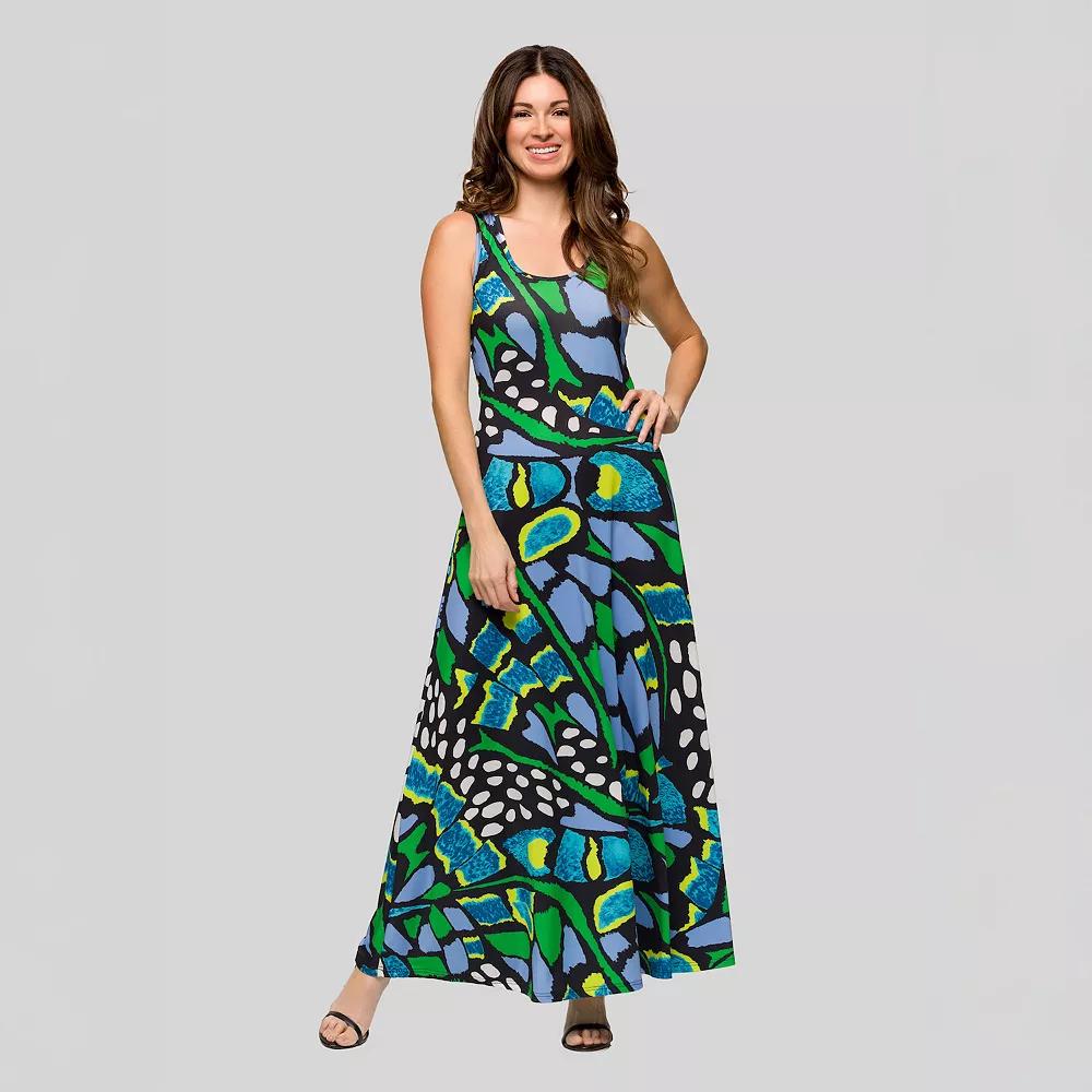 Women's 24seven Comfort Apparel Paisley Print Scoop Neck A-Line Sleeveless Maxi Dress,  Product Image