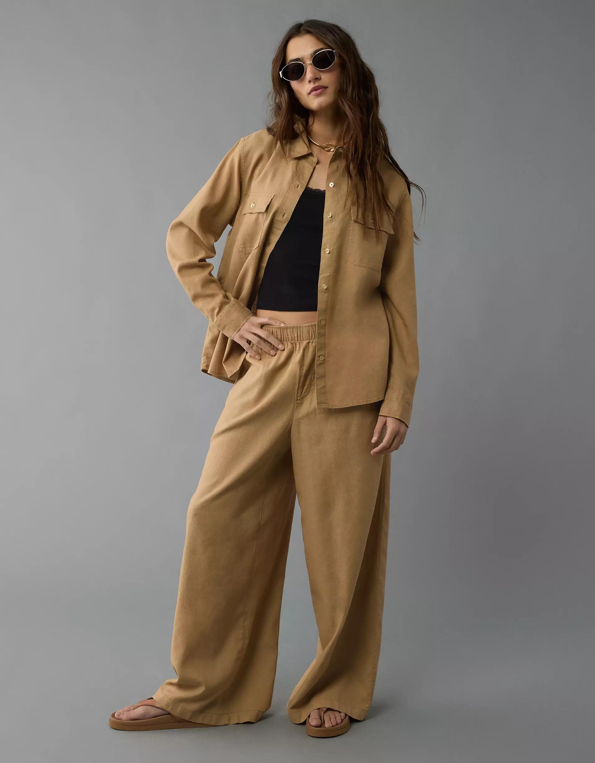 AE Weekend Vibes Linen-Blend Long-Sleeve Button-Up Shirt Product Image