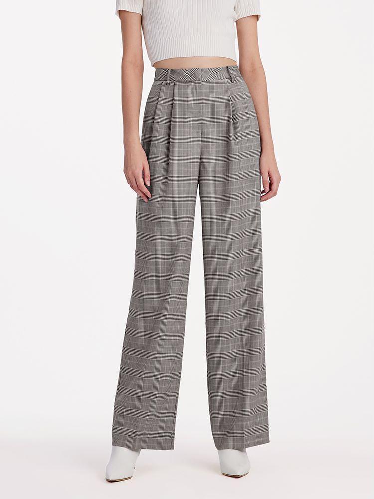 Worsted Wool Plaid Straight Full Length Pants Product Image