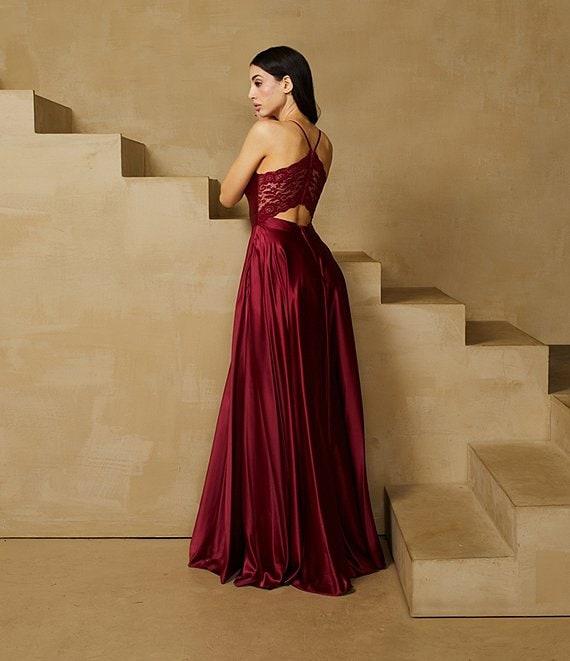 B. Darlin Lace Bra Back Satin Long Dress Product Image
