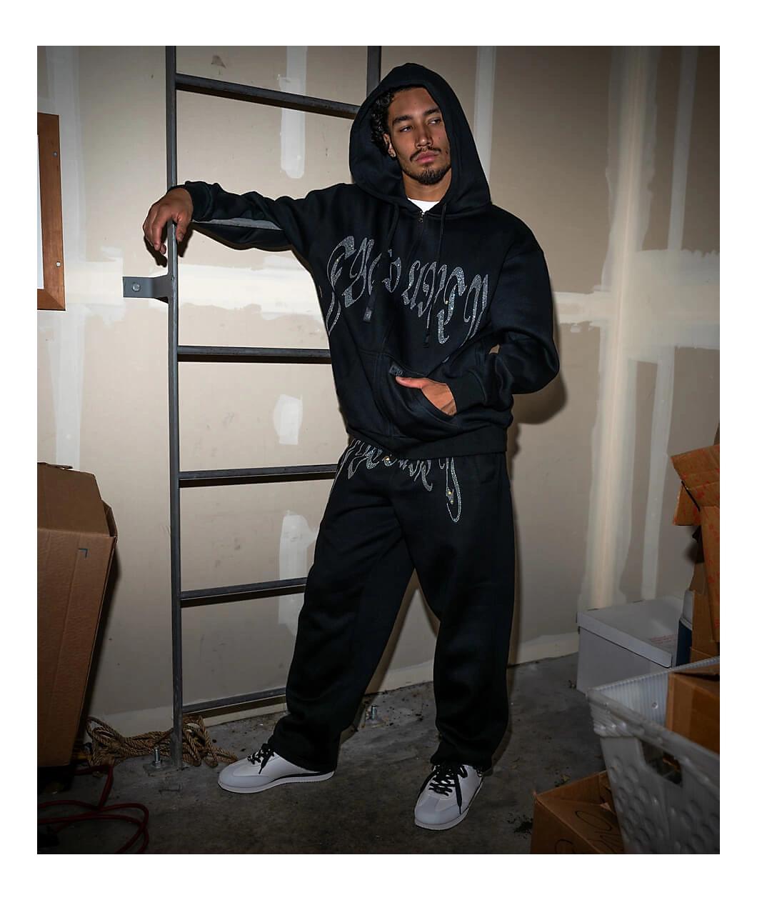 FB County Rhinestone Black Zip Hoodie Product Image