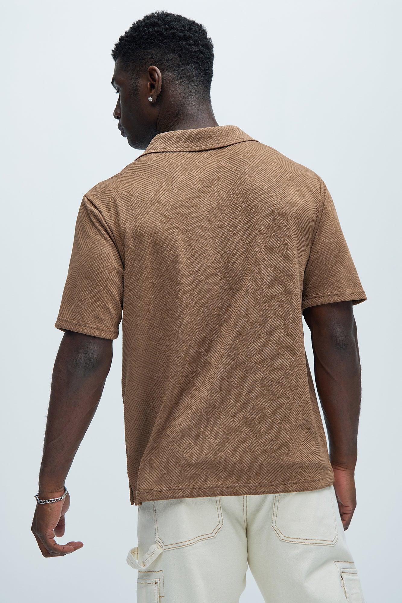 Easton Geo Textured Johnny Collar Polo - Brown Product Image