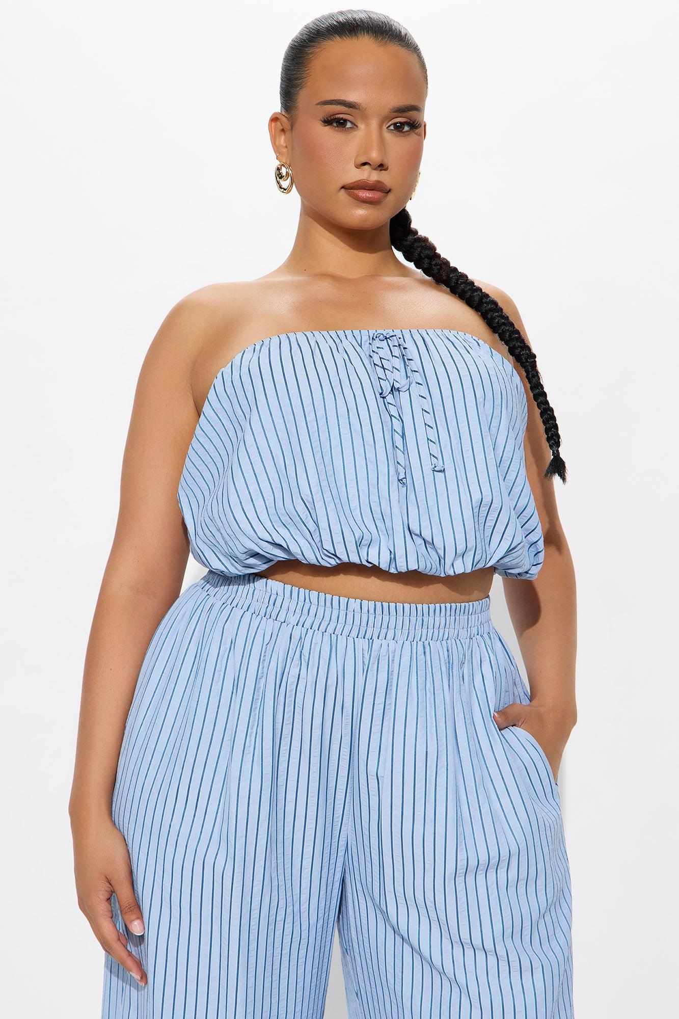 Gracie Pinstripe Pant Set - Light Blue Female Product Image