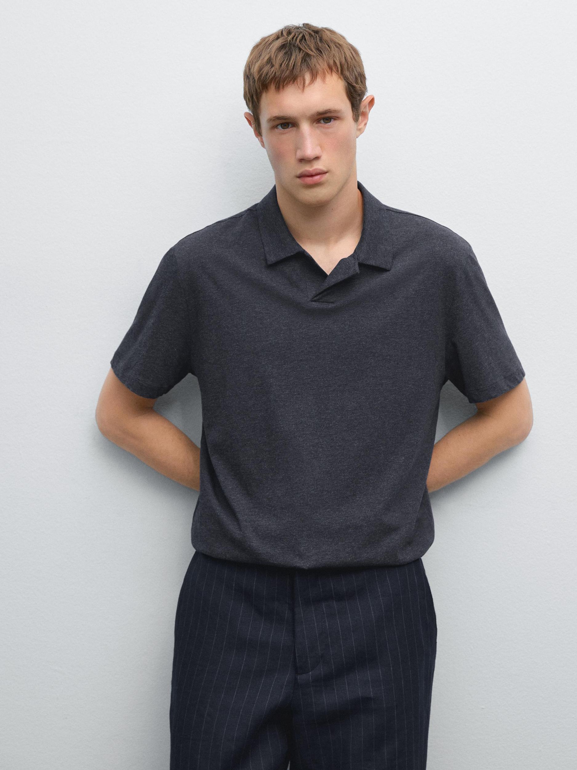 Short sleeve cotton melange polo shirt Product Image