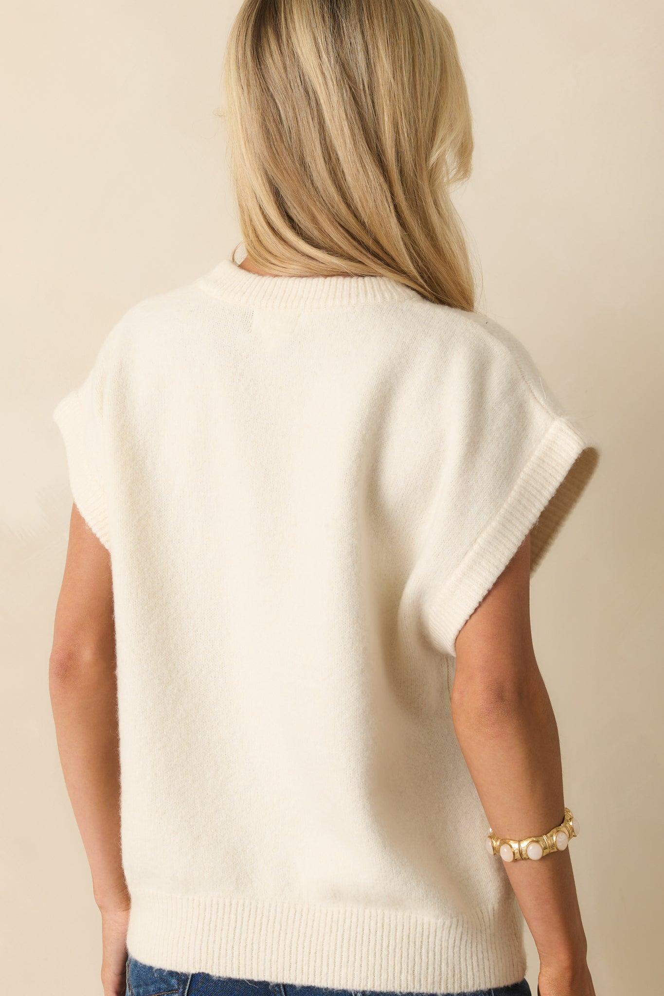That’s About Right Ivory Knit Oversized Short Sleeve Sweater L / Ivory Product Image