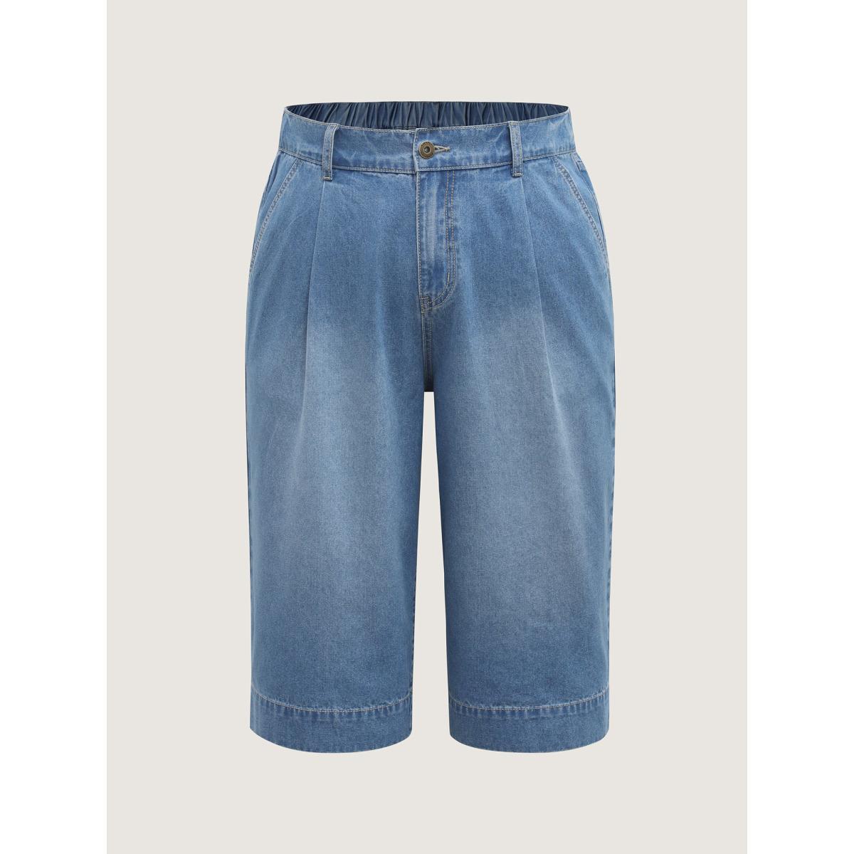 Plus Size Stretchy Back-Waist Cropped Jeans Women Denimlightblue No stretch Slanted pocket Jeans BloomChic 20/2X Product Image