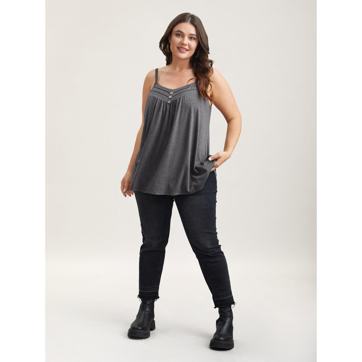 Plus Size Seamed Button Detail Pendulum Vest Women DimGray Casual Tucked seam Non Everyday Tank Tops Camis BloomChic 22-24/3X Product Image