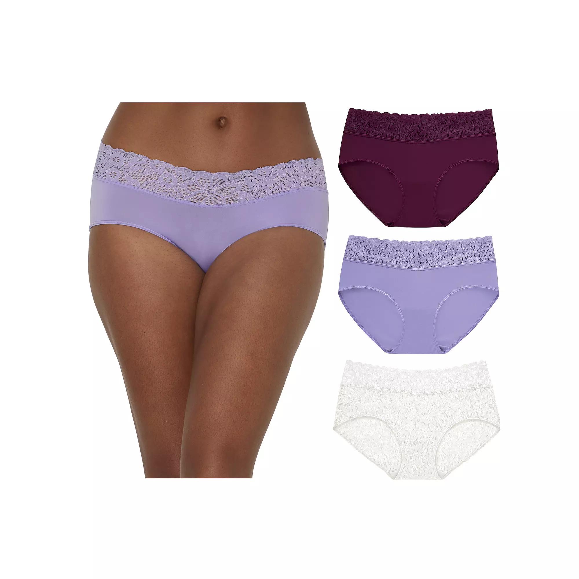 Maidenform Women's Perfect Fit Stretch Lace Hipster Underwear, 3-Pack DM3SLH, Size: Large, Orchid Purple White Product Image