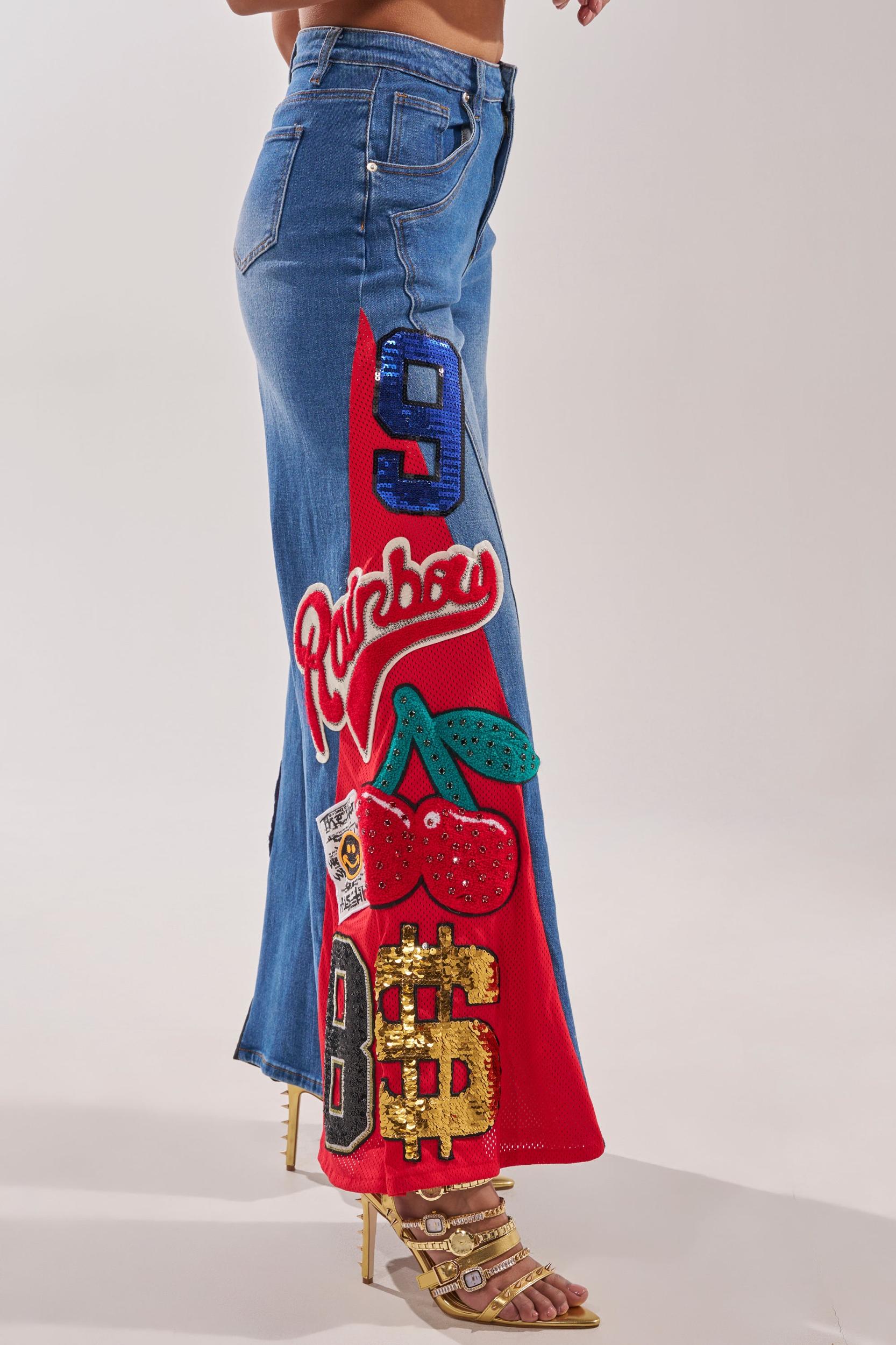 NOT SORRY PATCHWORK DENIM JEANS Product Image