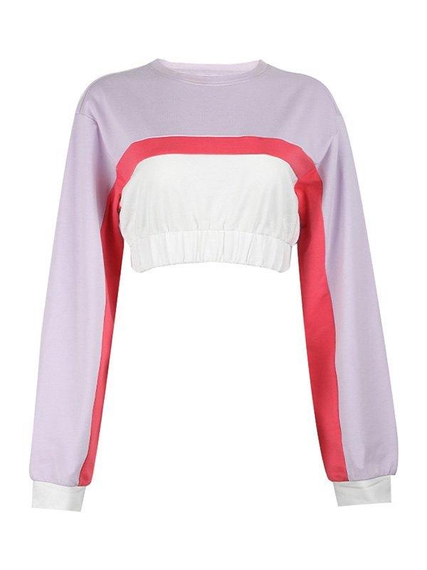Patchwork Long Sleeve Crop Sweatshirt Product Image