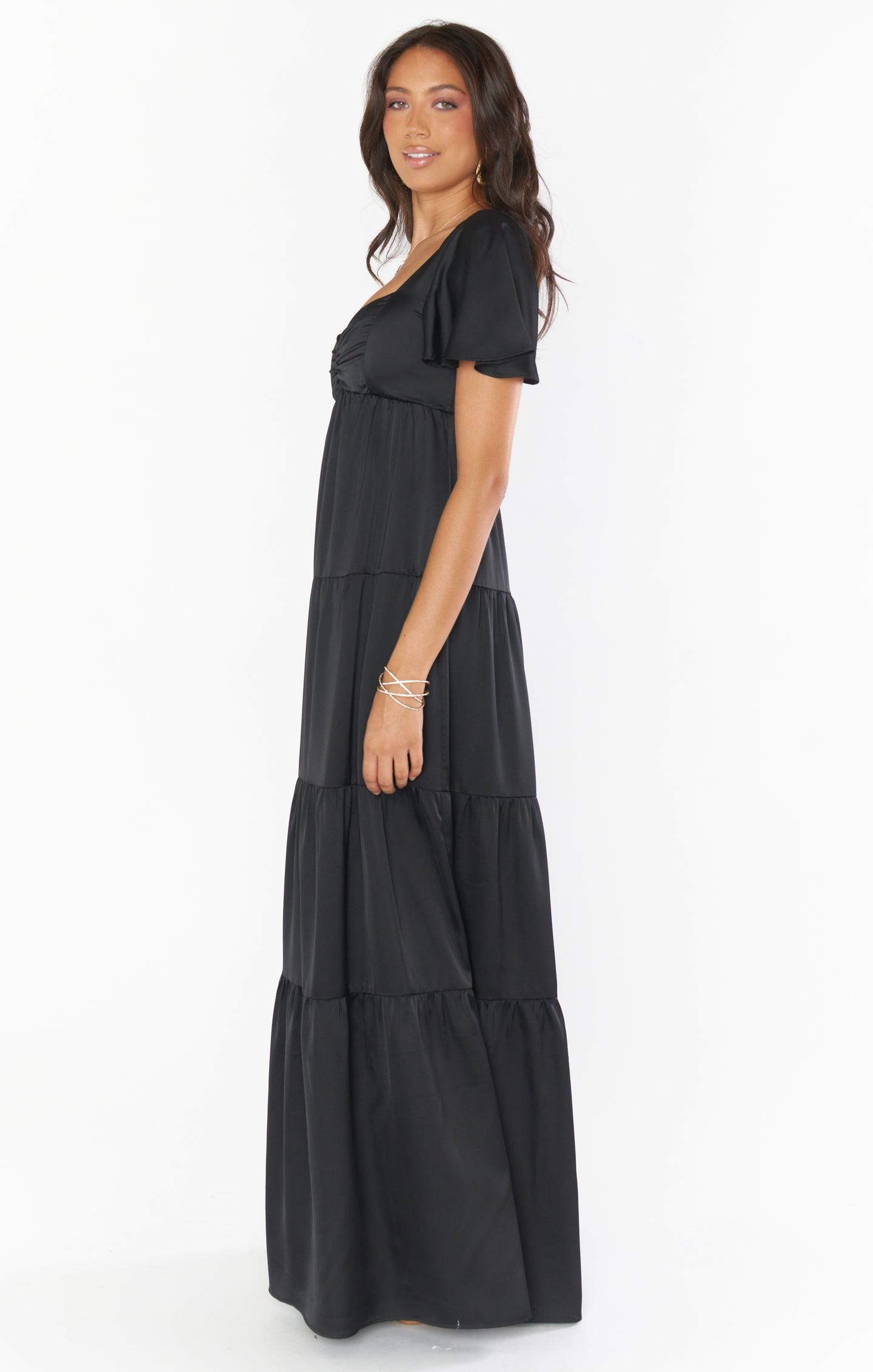 Nicole Maxi Dress ~ Black Luxe Satin Product Image