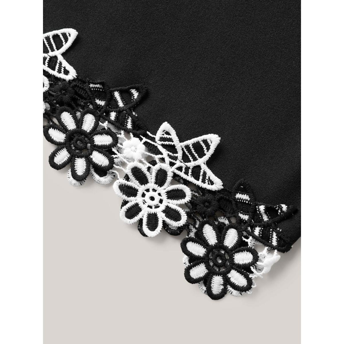 Plus Size Floral Lace Hem Wide-Leg Pants Women Black Timeless Wide Leg Mid Rise Elegant Pants BloomChic 10/M Product Image