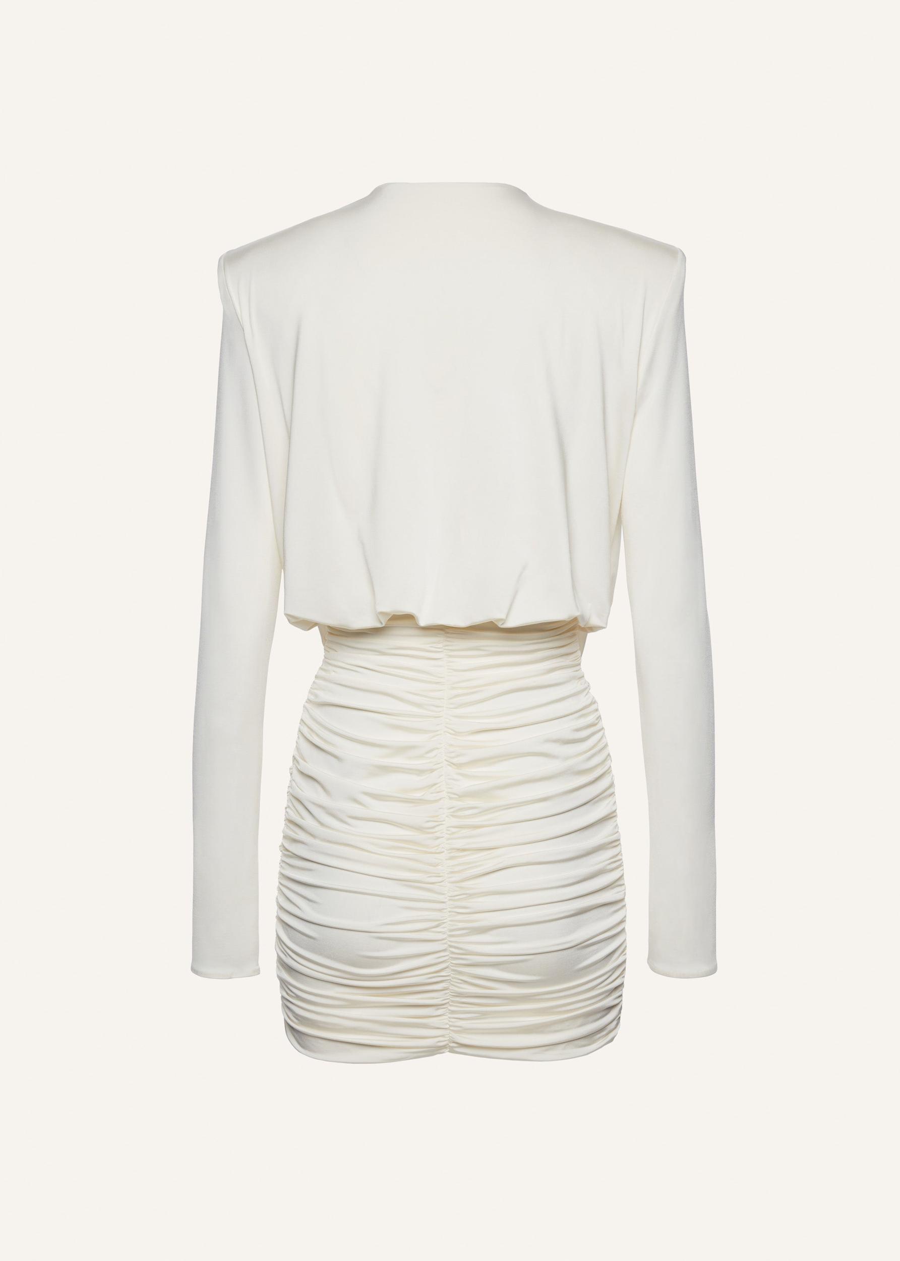 Long sleeve draped mini dress in cream Product Image