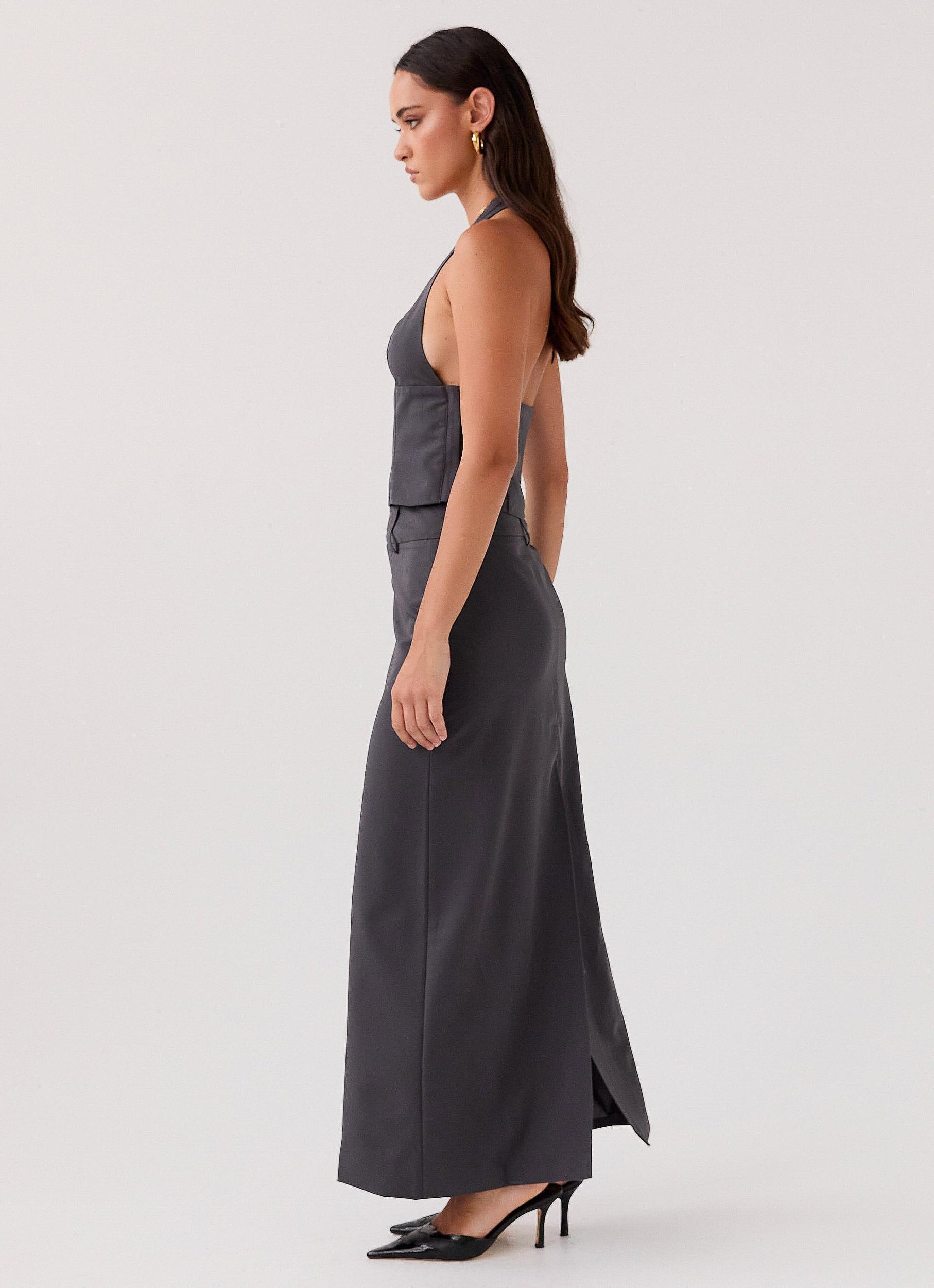 On Call Tailored Maxi Skirt - Charcoal Product Image