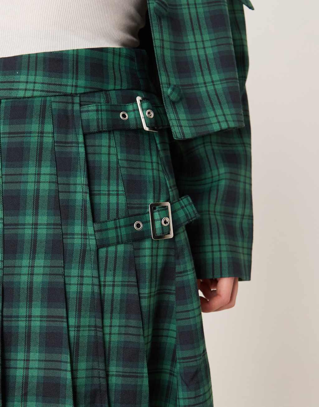 Neon Rose tartan midi kilt skirt in navy - part of a set Product Image