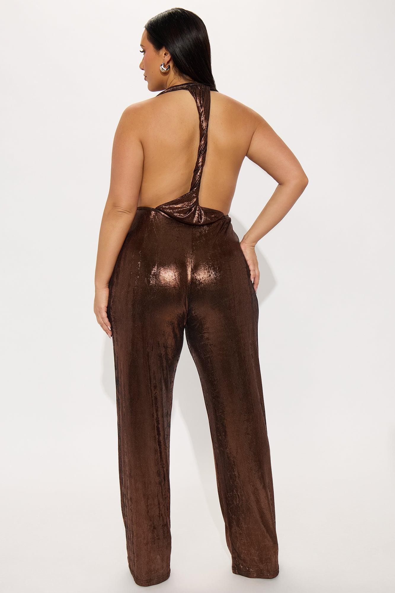 Vereena Metallic Slinky Jumpsuit - Bronze Product Image